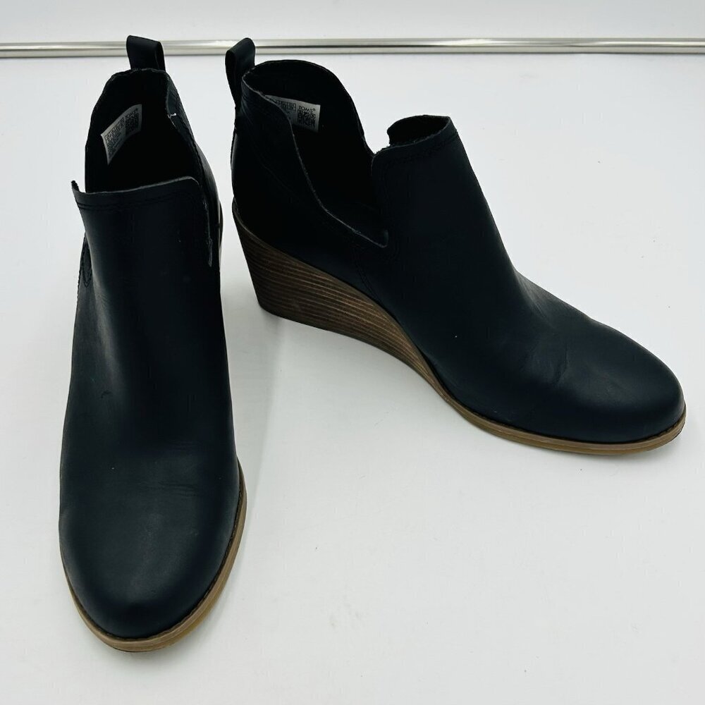 TOMS Women's Kallie Cutout Wedge Ankle Booties Black Size 12 Faux Leather